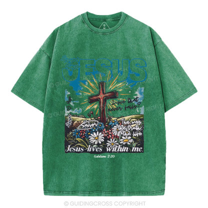 Jesus Lives Within Me Christian Washed T-Shirt