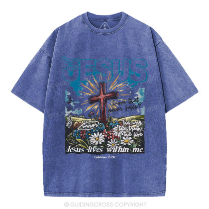 Jesus Lives Within Me Christian Washed T-Shirt