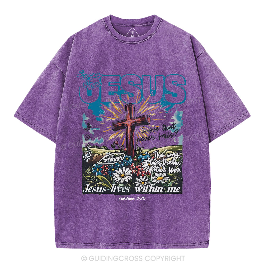 Jesus Lives Within Me Christian Washed T-Shirt