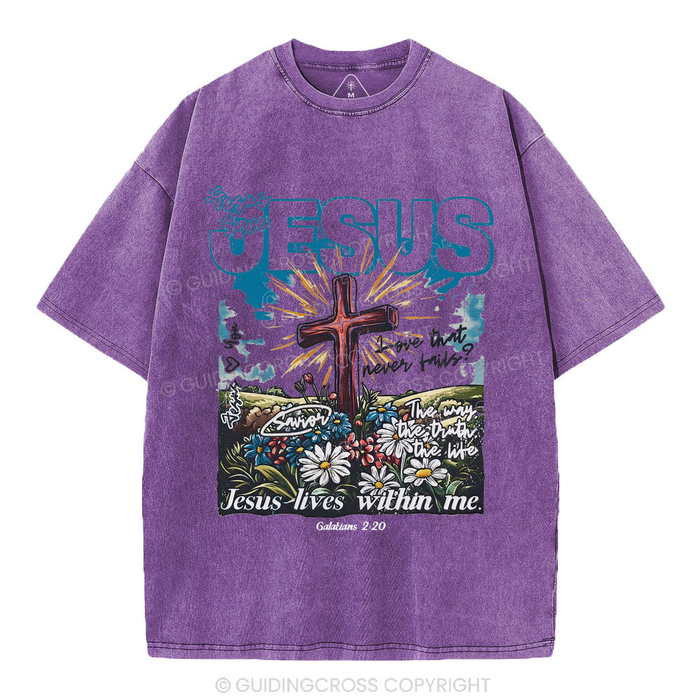 Jesus Lives Within Me Christian Washed T-Shirt