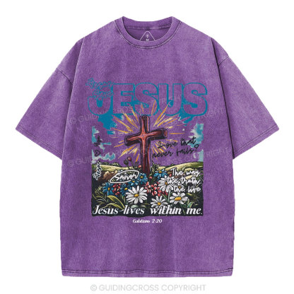 Jesus Lives Within Me Christian Washed T-Shirt