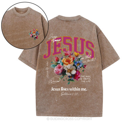 Jesus Lives Within Me Christian Washed T-Shirt