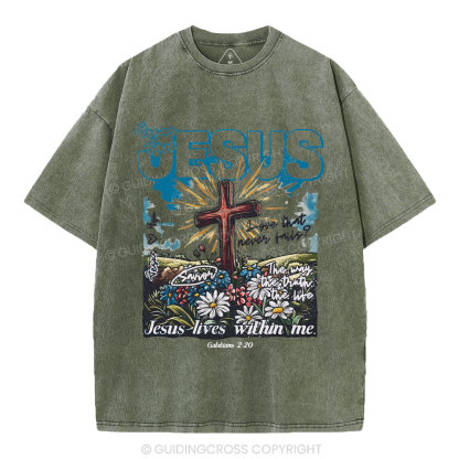 Jesus Lives Within Me Christian Washed T-Shirt