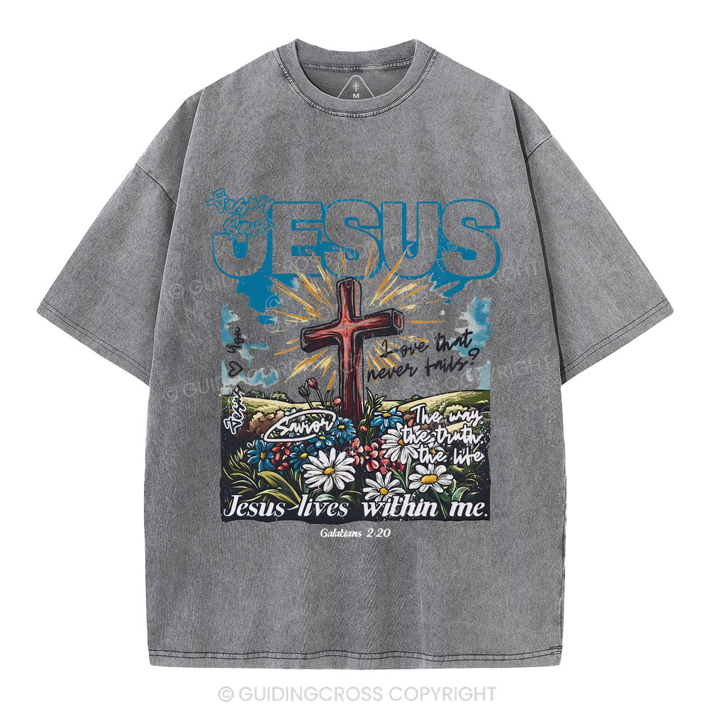 Jesus Lives Within Me Christian Washed T-Shirt