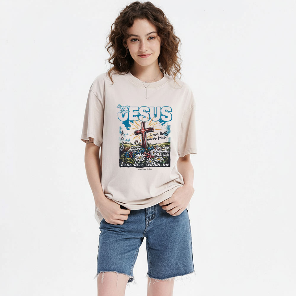 Jesus Lives Within Me Christian Washed T-Shirt