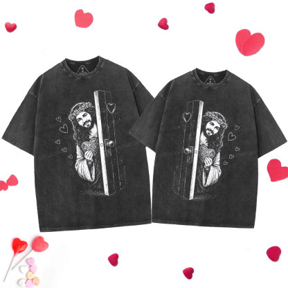 Jesus Love Christian Couple Washed T-Shirt