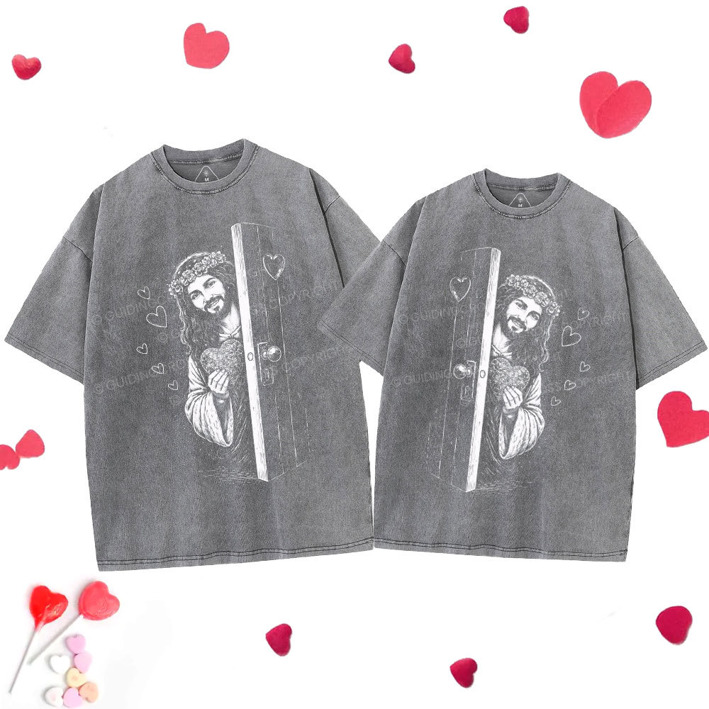 Jesus Love Christian Couple Washed T-Shirt