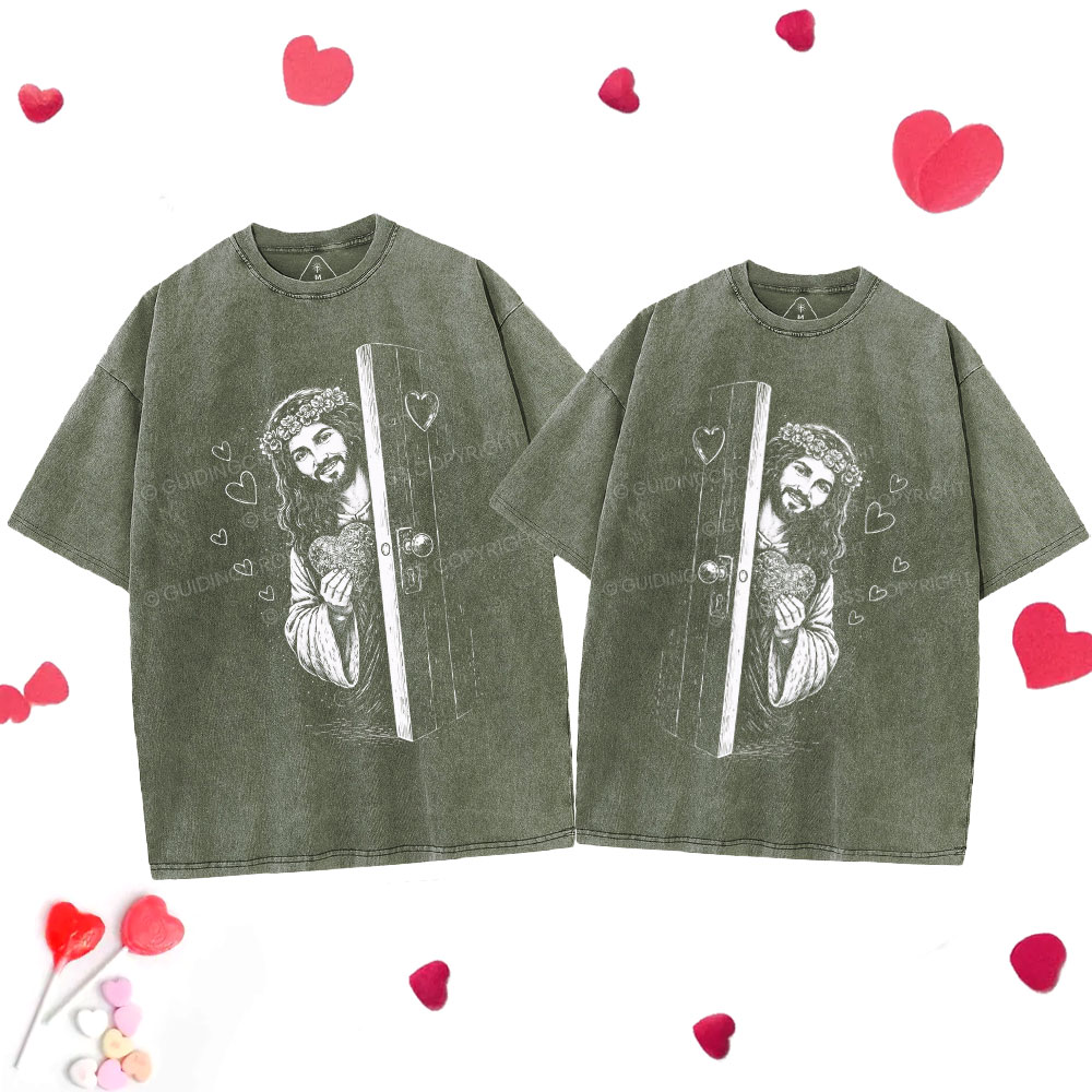 Jesus Love Christian Couple Washed T-Shirt