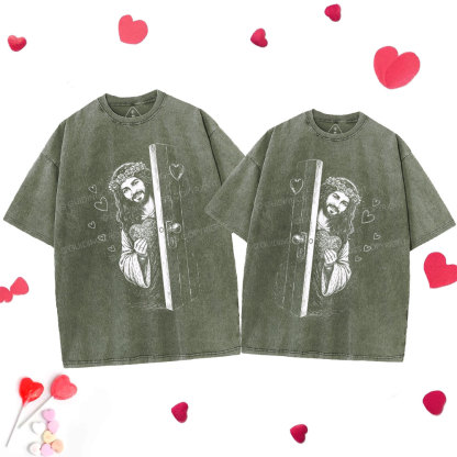 Jesus Love Christian Couple Washed T-Shirt