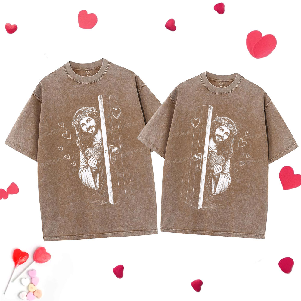 Jesus Love Christian Couple Washed T-Shirt
