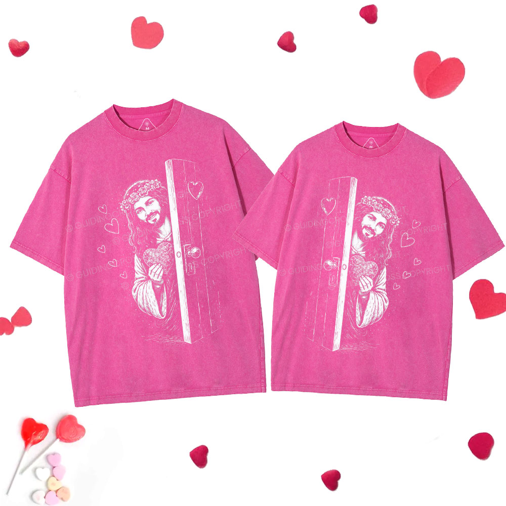 Jesus Love Christian Couple Washed T-Shirt