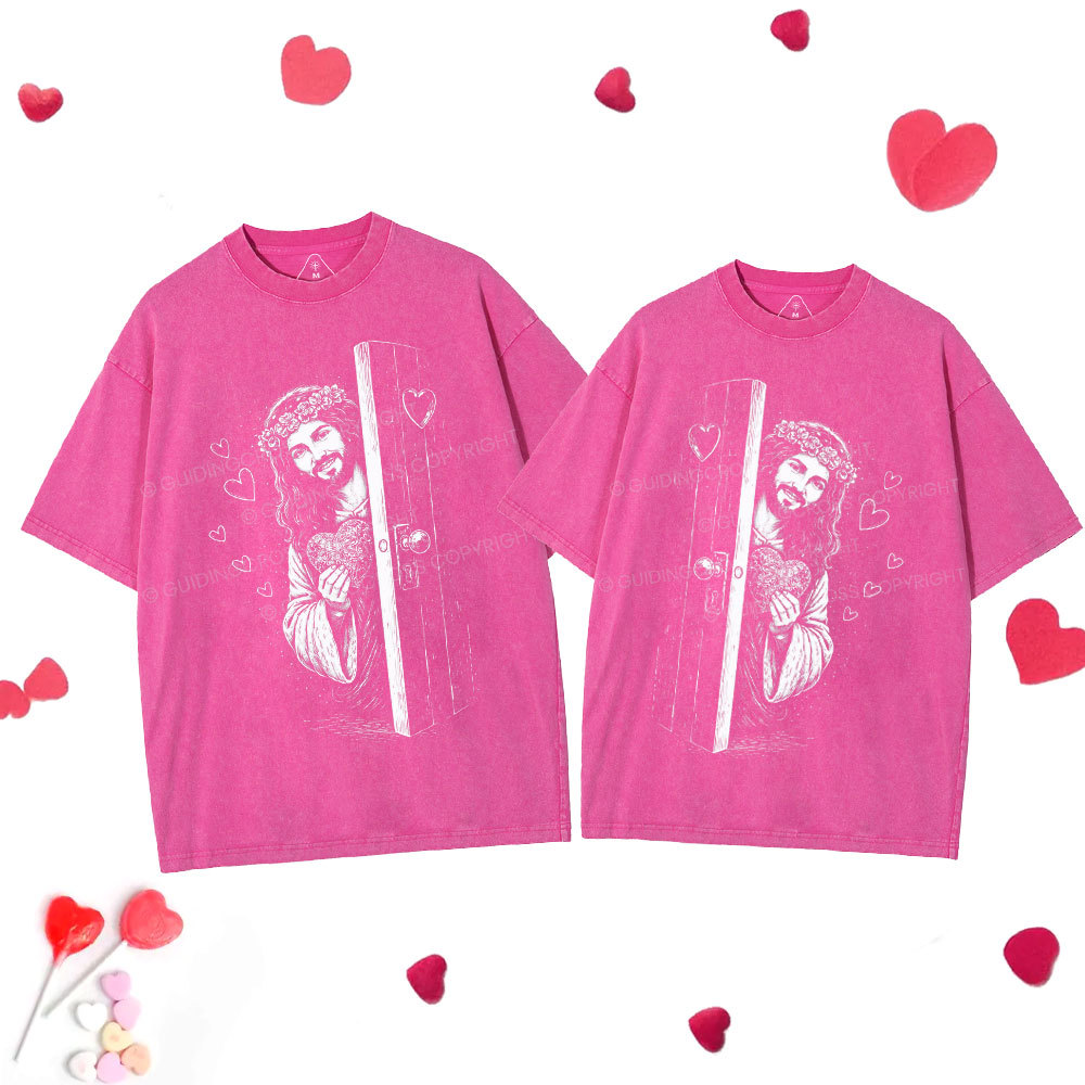 Jesus Love Christian Couple Washed T-Shirt