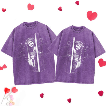 Jesus Love Christian Couple Washed T-Shirt