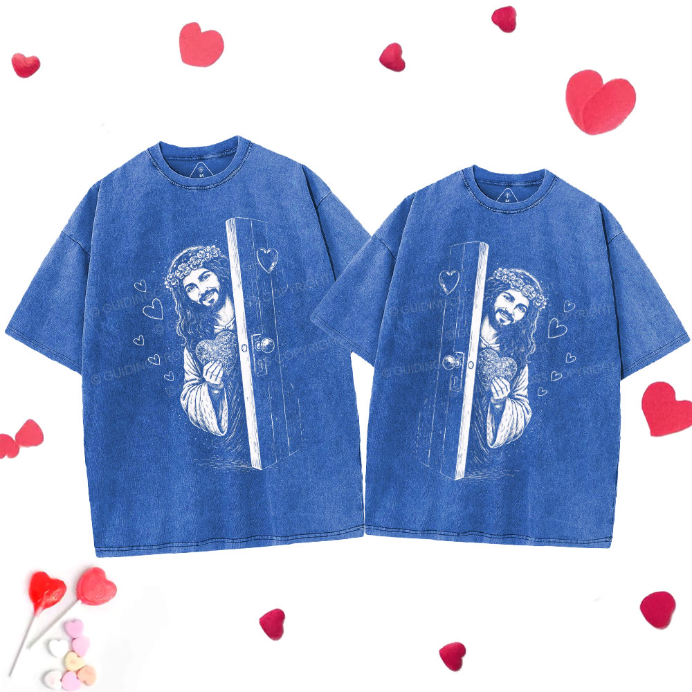 Jesus Love Christian Couple Washed T-Shirt