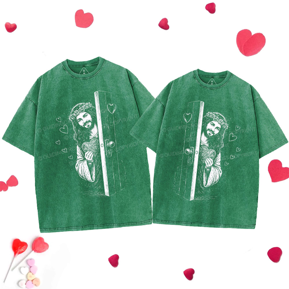 Jesus Love Christian Couple Washed T-Shirt