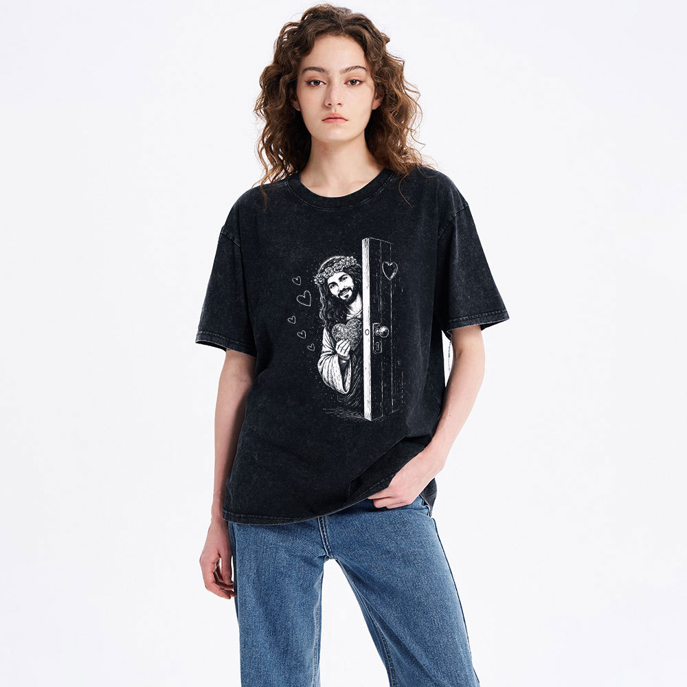 Jesus Love Christian Couple Washed T-Shirt