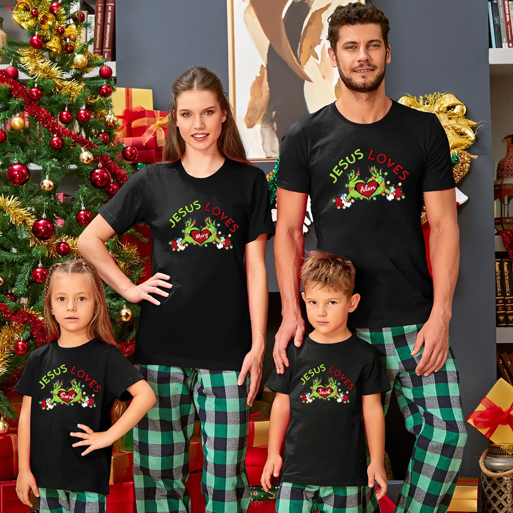 Personalized Jesus Loves Christmas Family Matching Shirts