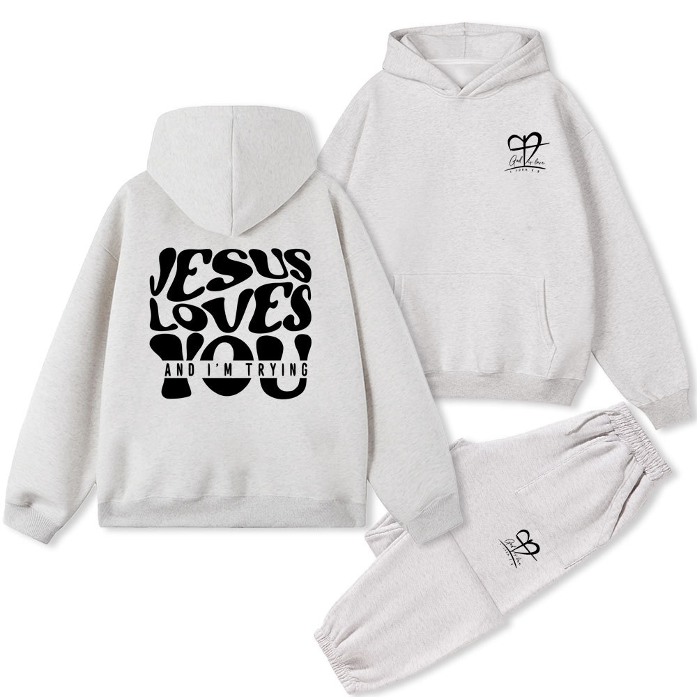 Jesus Love You Christian Fleece Hoodie Set