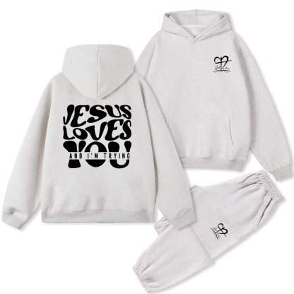 Jesus Love You Christian Fleece Hoodie Set