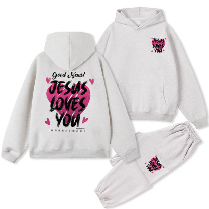 Jesus Love You Christian Fleece Hoodie Set