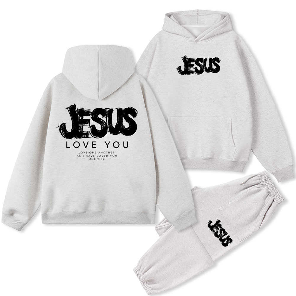 Jesus Love You Christian Fleece Hoodie Set