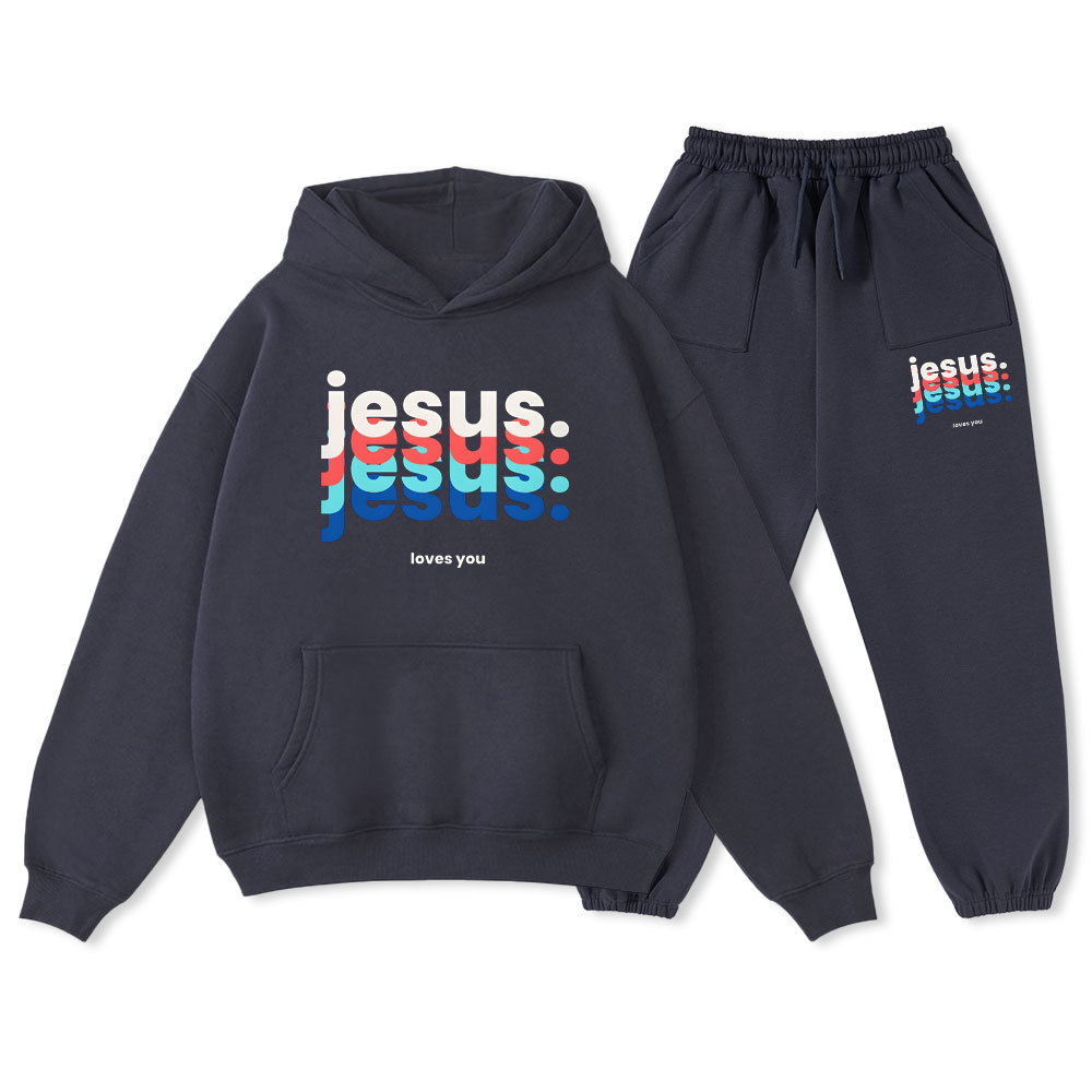 Jesus Love You Christian Fleece Hoodie Set