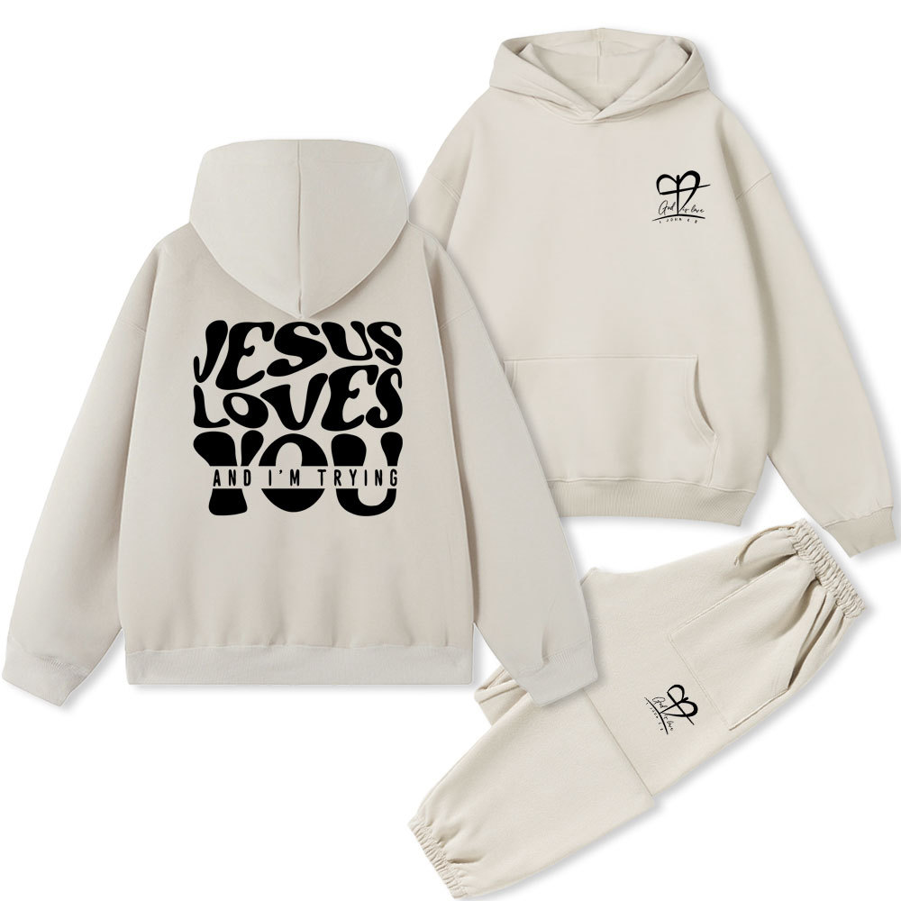 Jesus Love You Christian Fleece Hoodie Set