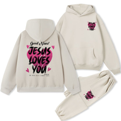 Jesus Love You Christian Fleece Hoodie Set