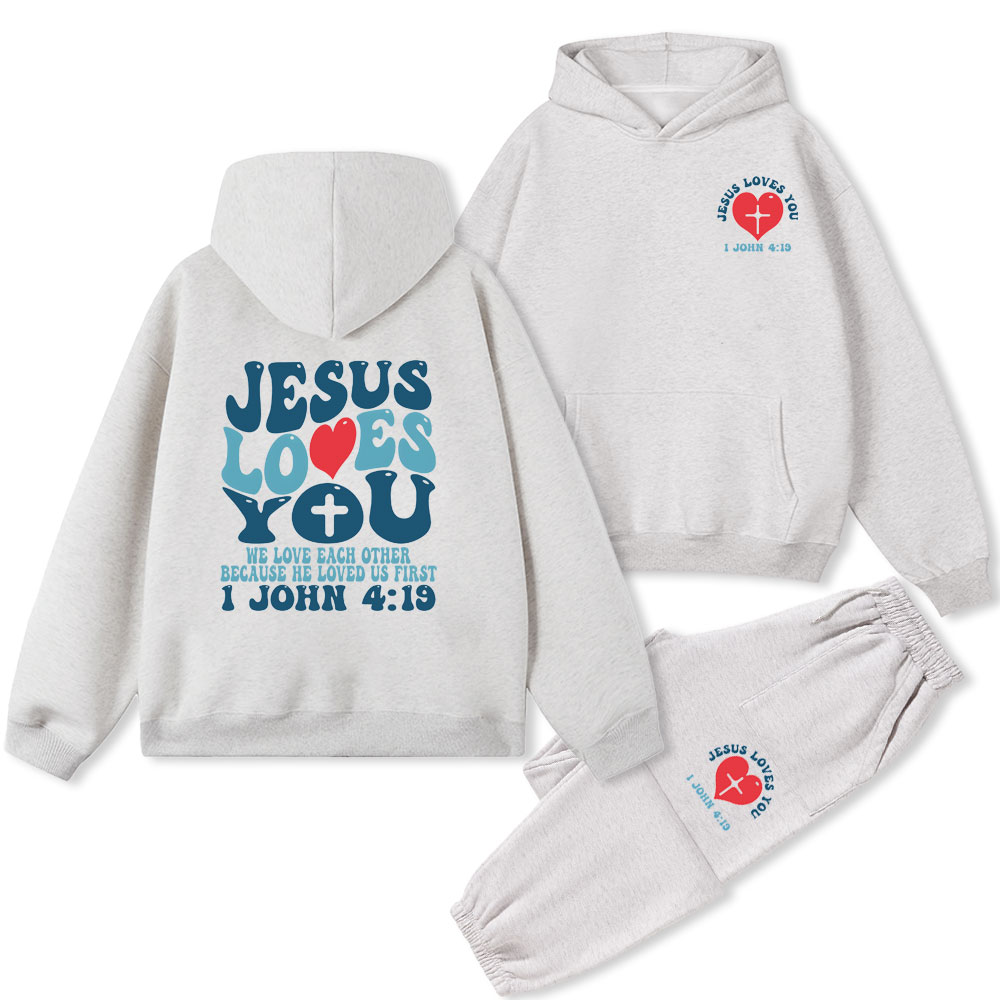 Jesus Love You Christian Fleece Hoodie Set