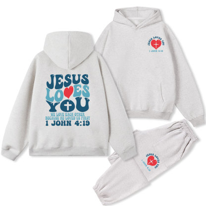 Jesus Love You Christian Fleece Hoodie Set