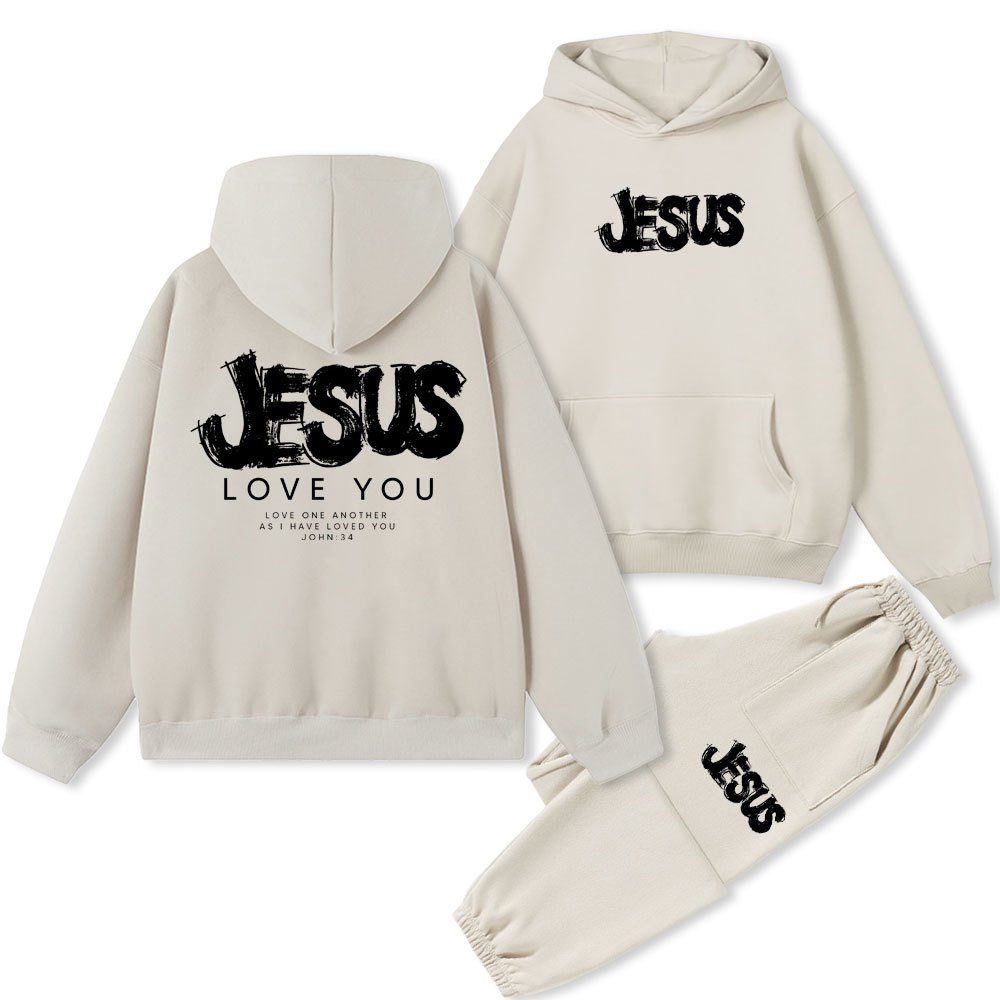 Jesus Love You Christian Fleece Hoodie Set