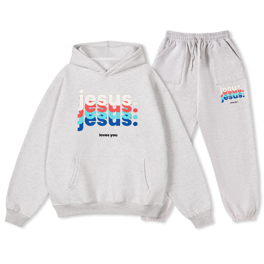 Jesus Love You Christian Fleece Hoodie Set