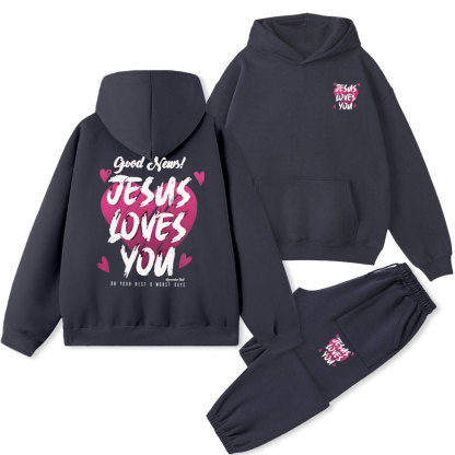Jesus Love You Christian Fleece Hoodie Set