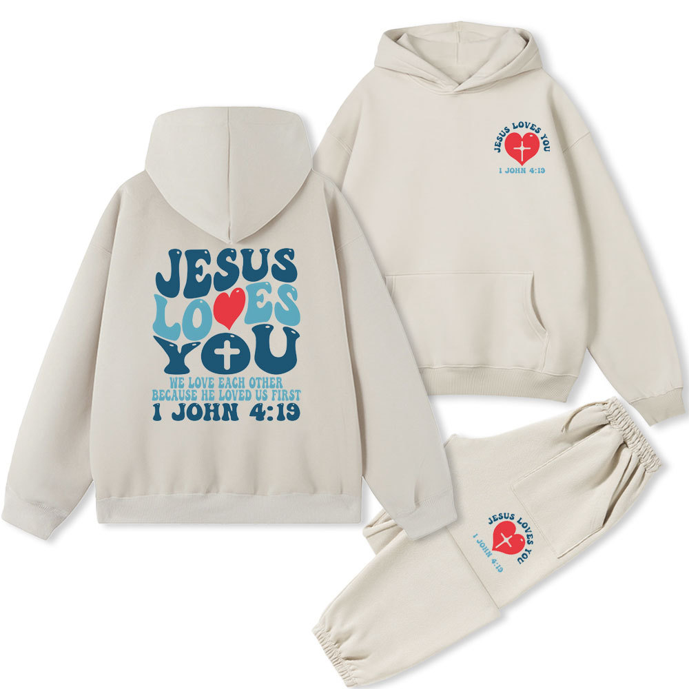 Jesus Love You Christian Fleece Hoodie Set