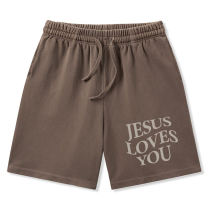 Jesus Love You Christian Washed Shorts
