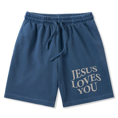 Jesus Love You Christian Washed Shorts