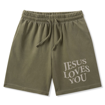 Jesus Love You Christian Washed Shorts