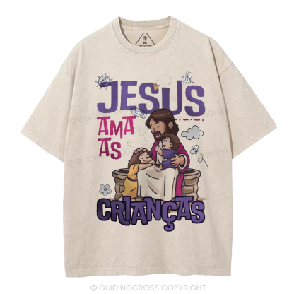 Jesus Loves Children Christian Washed T-Shirt
