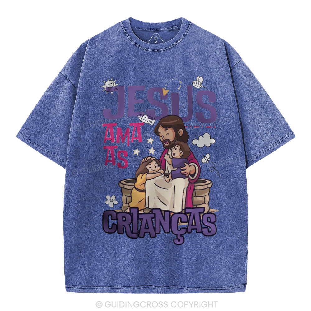 Jesus Loves Children Christian Washed T-Shirt