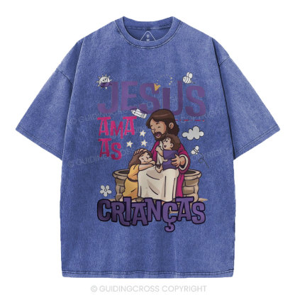 Jesus Loves Children Christian Washed T-Shirt