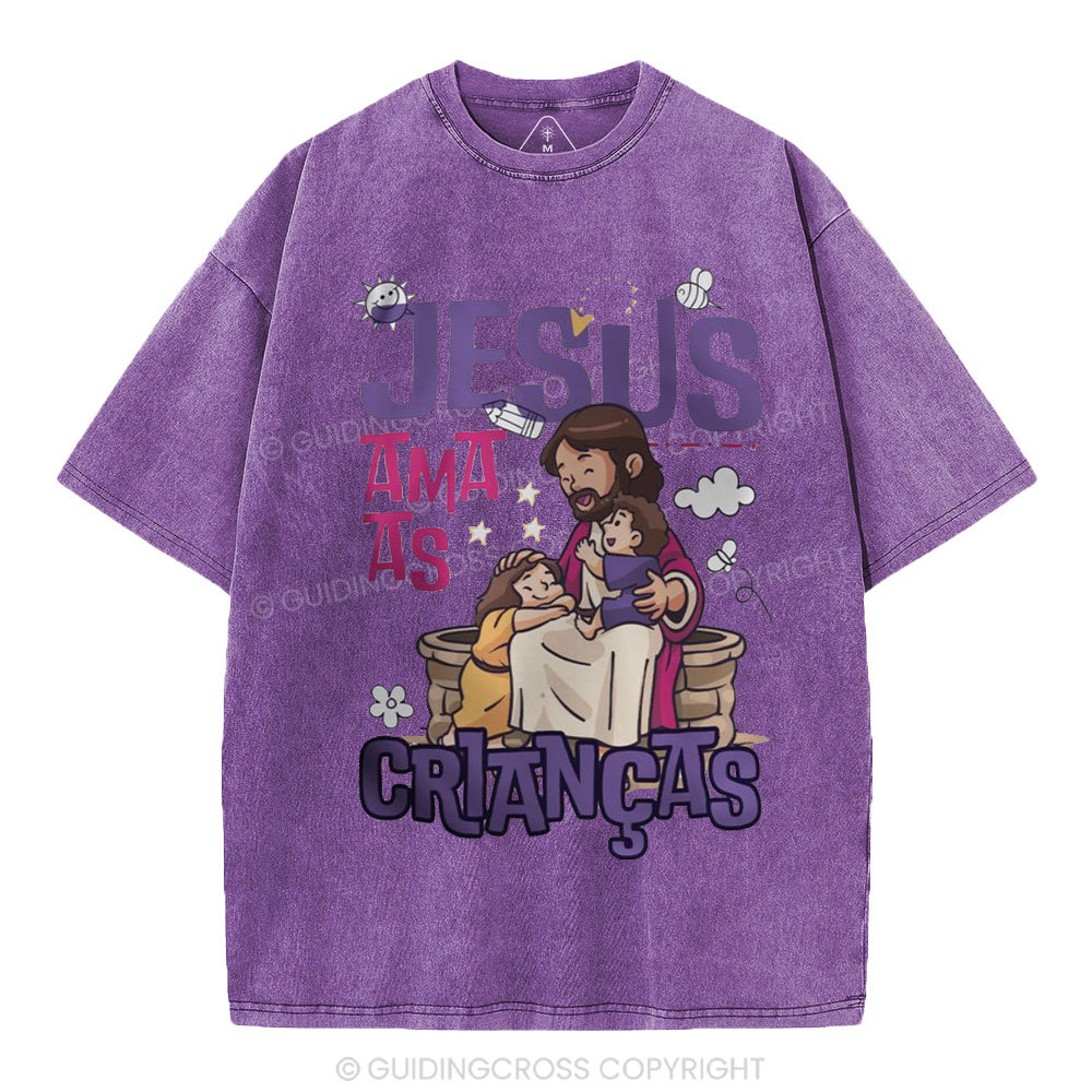 Jesus Loves Children Christian Washed T-Shirt