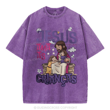 Jesus Loves Children Christian Washed T-Shirt