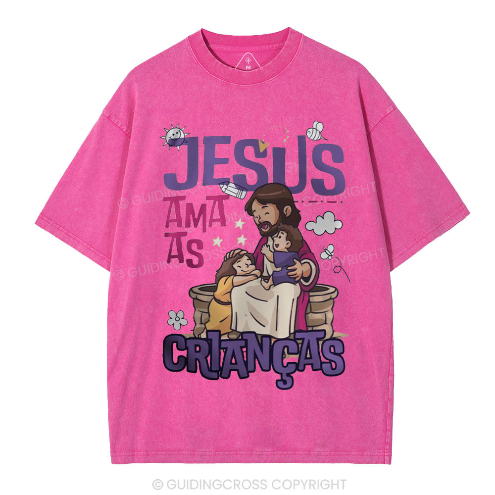 Jesus Loves Children Christian Washed T-Shirt