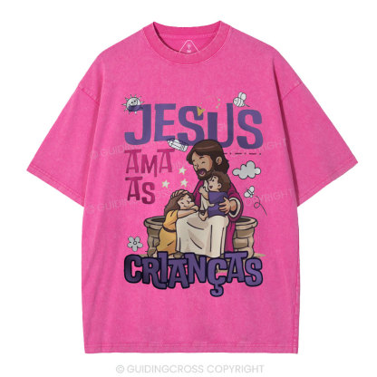 Jesus Loves Children Christian Washed T-Shirt