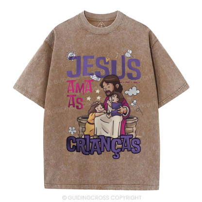 Jesus Loves Children Christian Washed T-Shirt