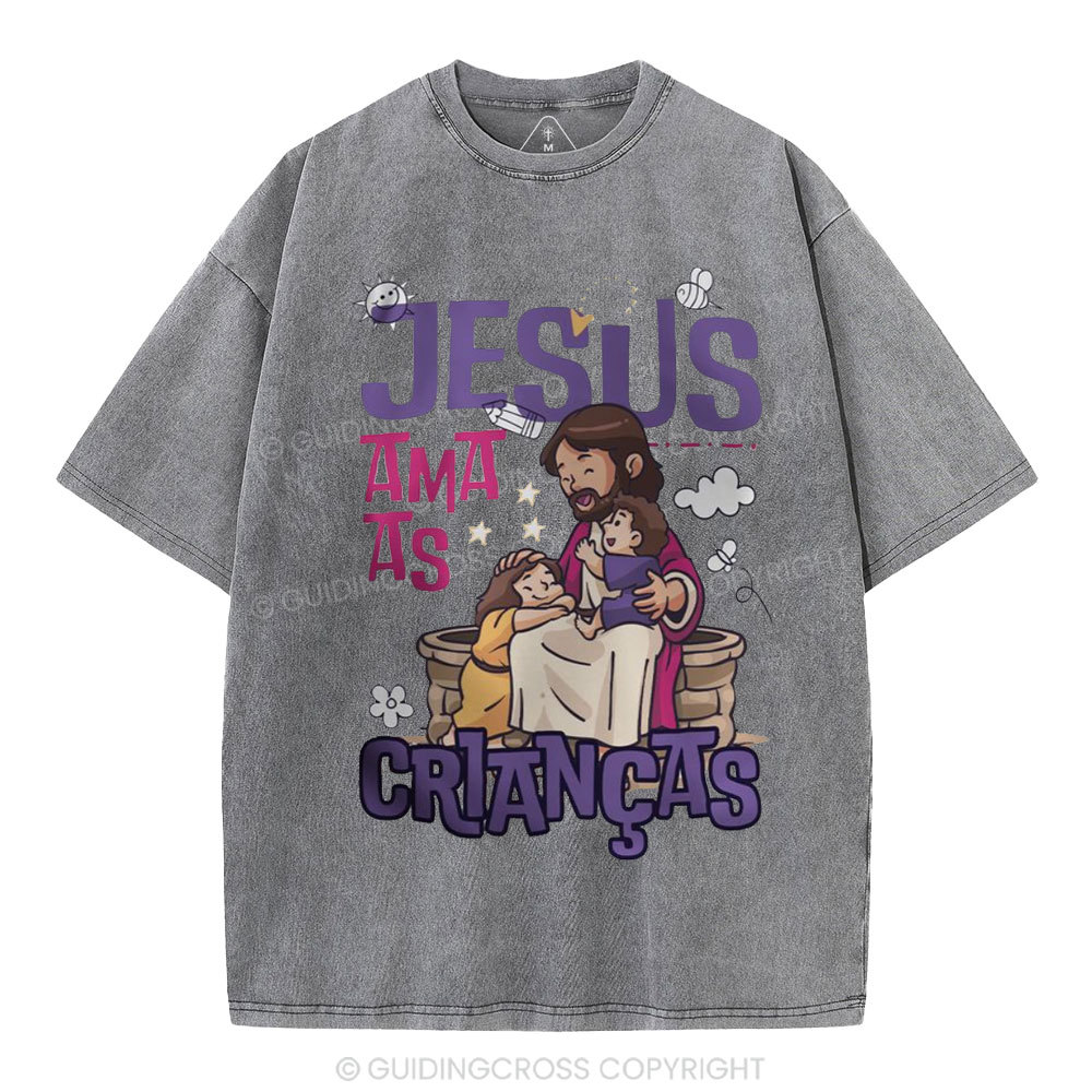Jesus Loves Children Christian Washed T-Shirt