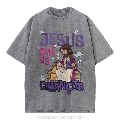 Jesus Loves Children Christian Washed T-Shirt