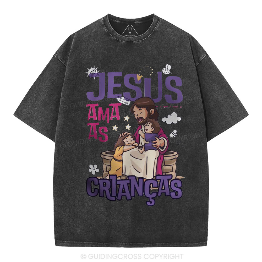 Jesus Loves Children Christian Washed T-Shirt