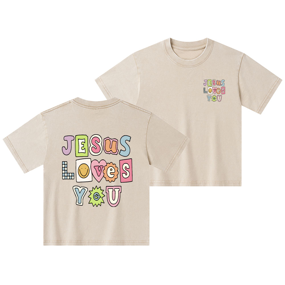 Jesus Loves God Christian Kid Washed T-Shirt