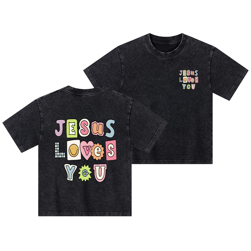 Jesus Loves God Christian Kid Washed T-Shirt